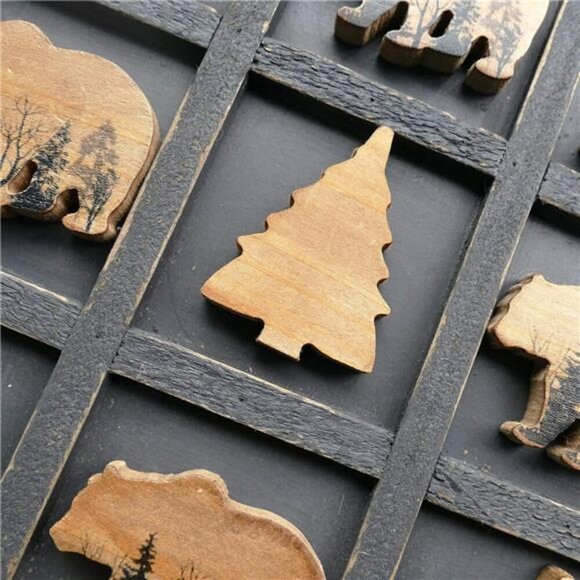 Bear Tic Tac Toe Game Rustic Wood Cabin Coffee Table Decor Family Travel Toy - Picture 5 of 7